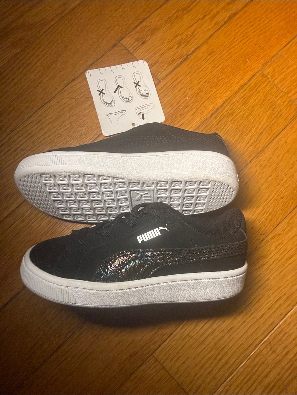Puma Kids Black Sneakers with Iridescent Side Stripe size 7